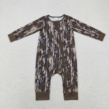 USA Shop Baby Boys Infant Long Sleeves Olive Camo Two-way Zipper Bamboo Romper