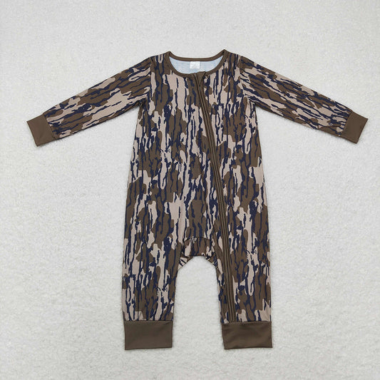 USA Shop Baby Boys Infant Long Sleeves Olive Camo Two-way Zipper Bamboo Romper