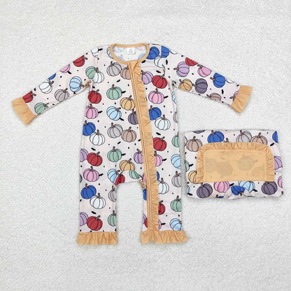 Baby Boy Girl Long Sleeves Pumpkins Zipper Sleeper Romper Sibling Fall Clothes