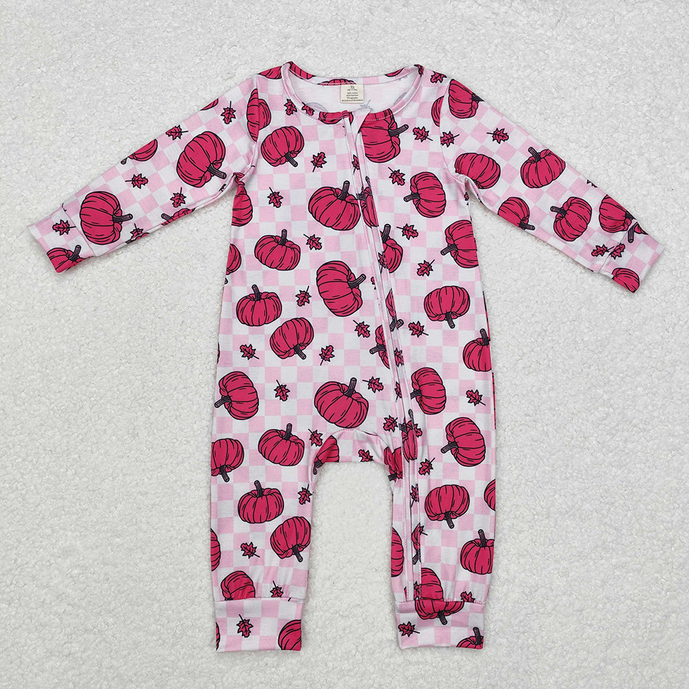 Baby Boy Girl Infant Long Sleeves Pumpkins Zipper Fall Romper Sibling Clothes