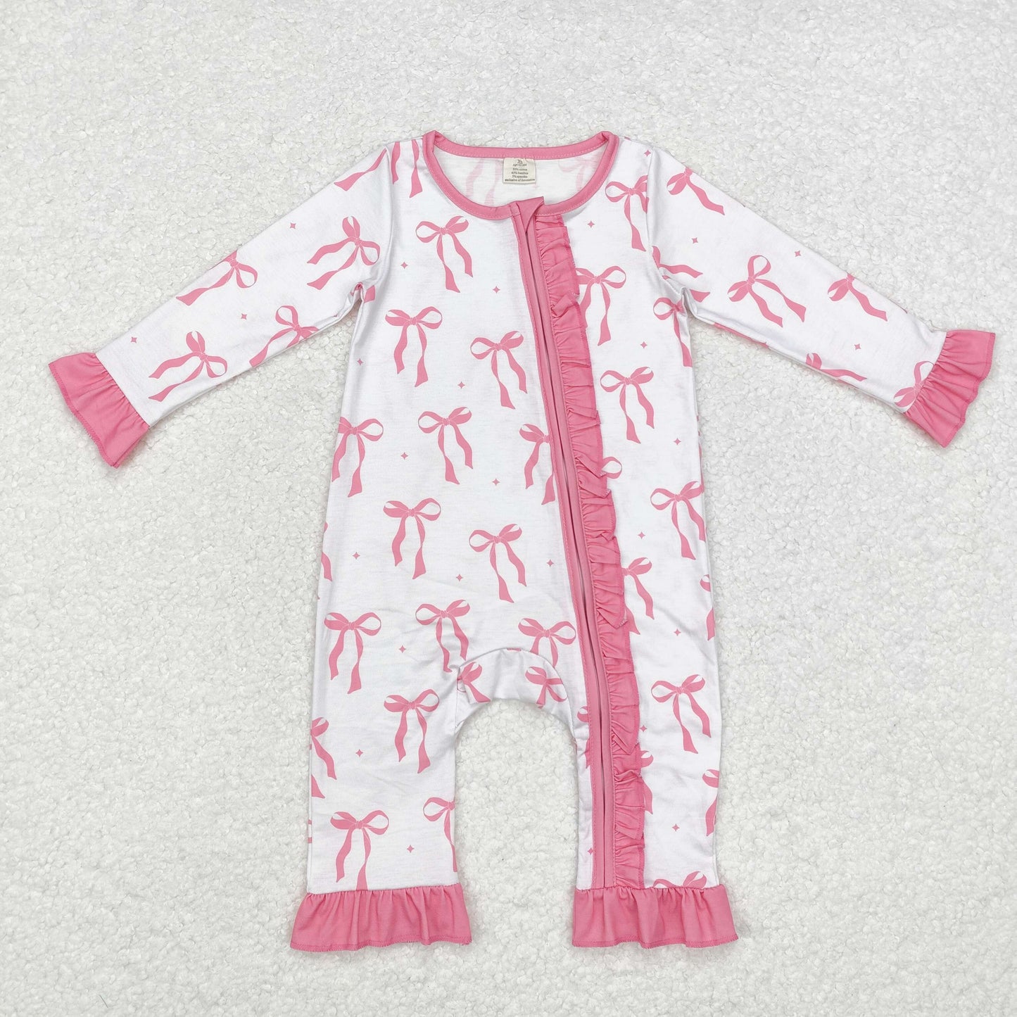 USA Shop Baby Infant Girls Long Sleeves Pink Bows Ruffle Zipper Bamboo Romper