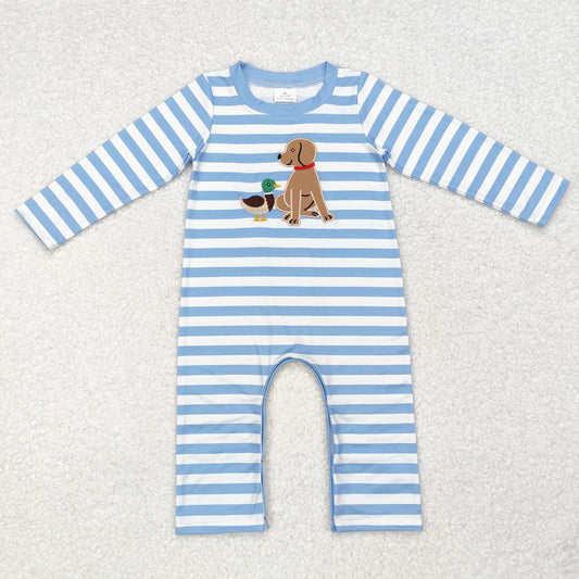 USA Shop Baby Boys Infant Long Sleeves Dog Duck Blue Stripes Romper