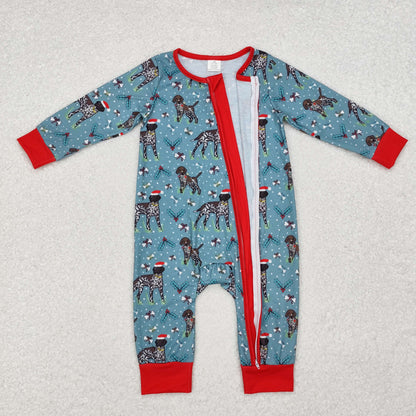 USA Shop Baby Boys Infant Long Sleeves Christmas Dogs Zipper Bamboo Romper