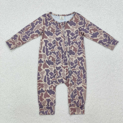 USA Shop Baby Boys Infant Long Sleeves Khaki Camo Zipper Bamboo Romper