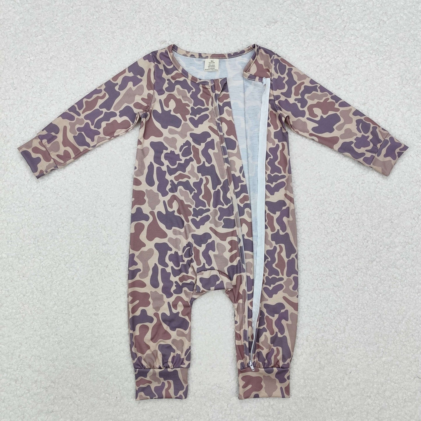 USA Shop Baby Boys Infant Long Sleeves Khaki Camo Zipper Bamboo Romper