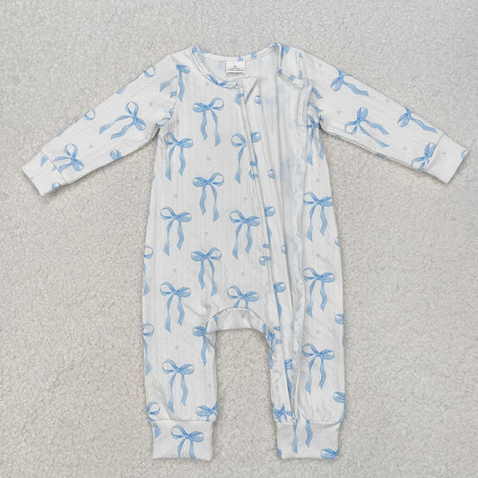 USA Shop Baby Girls Kids Long Sleeves Blue Bows Zipper Romper