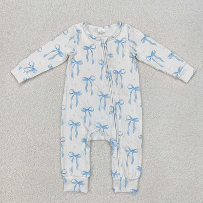 USA Shop Baby Girls Kids Long Sleeves Blue Bows Zipper Romper