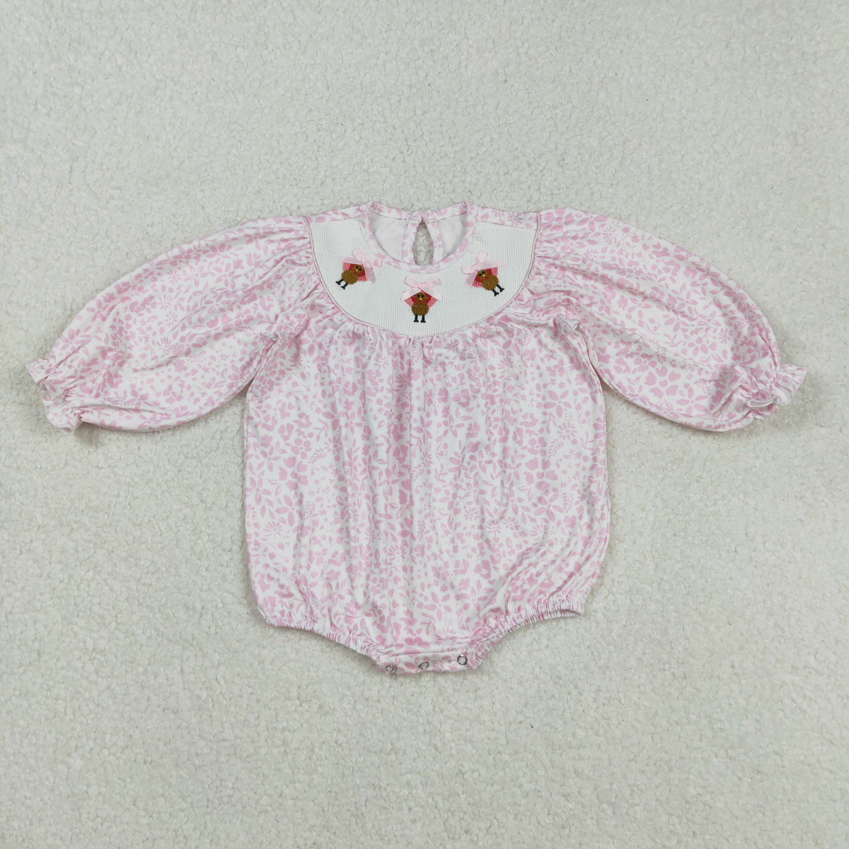 USA Shop Baby Girls Long Sleeves Plaid Smocked Embroidery turkey Thanksgiving Romper
