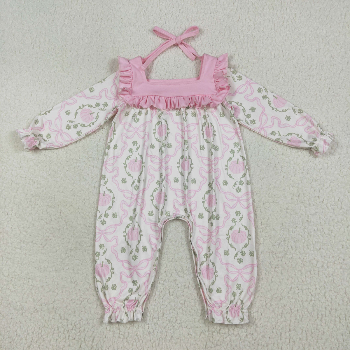 Baby Girl Toddler Long Sleeves Pumpkins Bows Sibling Pink Romper Set Clothes