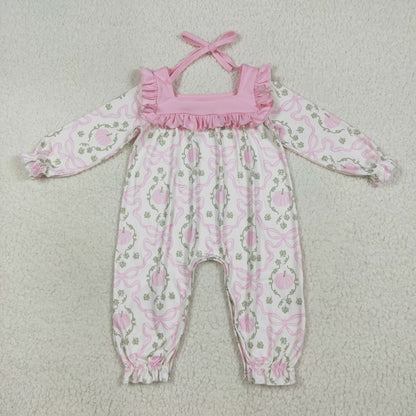 Baby Girl Toddler Long Sleeves Pumpkins Bows Sibling Pink Romper Set Clothes