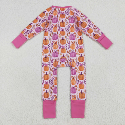 Sibling Baby Boys Girls Kids Fall Pumpkins Two-way Zipper Footie Sleeper Rompers
