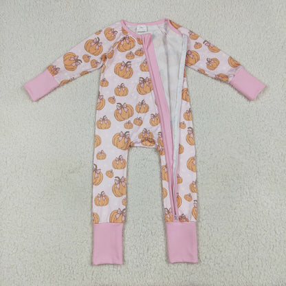 Sibling Baby Boys Girls Kids Fall Pumpkins Two-way Zipper Footie Sleeper Rompers