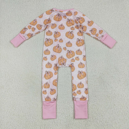 Sibling Baby Boys Girls Kids Fall Pumpkins Two-way Zipper Footie Sleeper Rompers