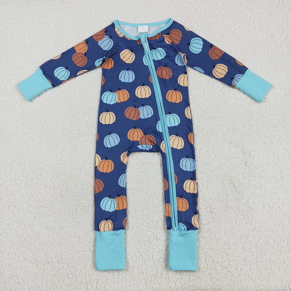 Baby Boy Long Sleeves Pumpkins Sibling Thanksgiving Fall Romper Outfit Pajamas Set