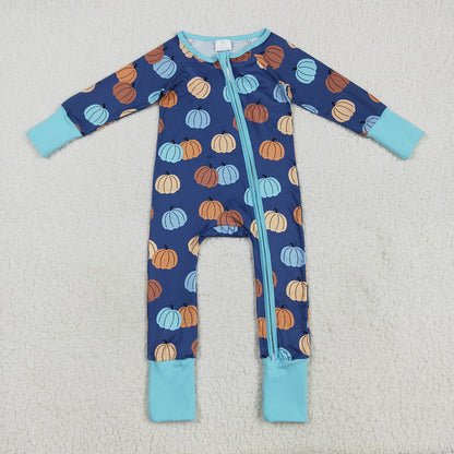 Baby Boy Long Sleeves Pumpkins Sibling Thanksgiving Fall Romper Outfit Pajamas Set