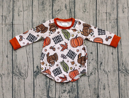 Baby Boy Long Sleeves turkey Pumpkins Thanksgiving Fall Bubble Romper