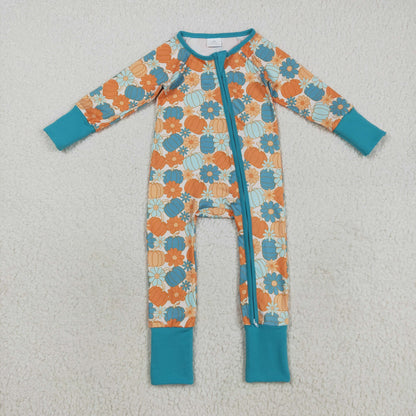 Sibling Baby Boys Girls Kids Fall Pumpkins Two-way Zipper Footie Sleeper Rompers