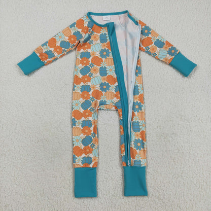 Sibling Baby Boys Girls Kids Fall Pumpkins Two-way Zipper Footie Sleeper Rompers