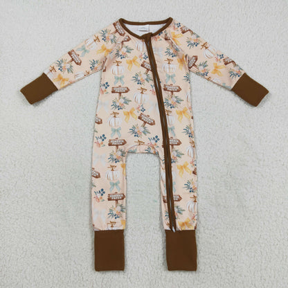 Sibling Baby Boys Girls Kids Fall Pumpkins Two-way Zipper Footie Sleeper Rompers