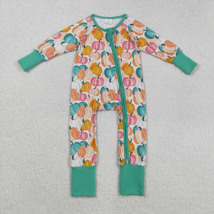 Sibling Baby Boys Girls Kids Fall Pumpkins Two-way Zipper Footie Sleeper Rompers
