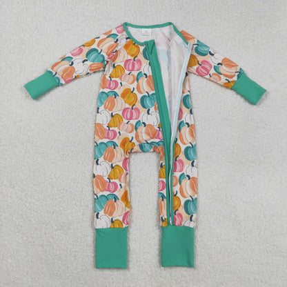 Sibling Baby Boys Girls Kids Fall Pumpkins Two-way Zipper Footie Sleeper Rompers