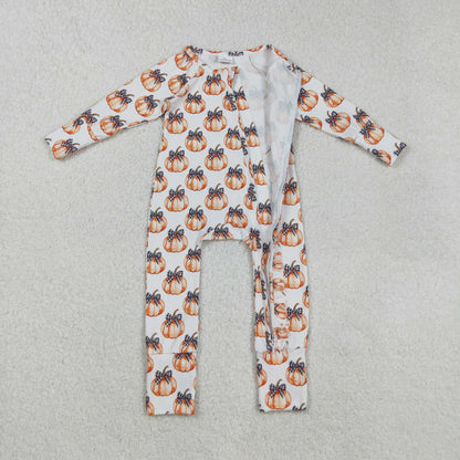Sibling Baby Boys Girls Kids Fall Pumpkins Two-way Zipper Footie Sleeper Rompers