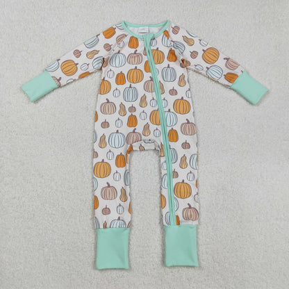 Sibling Baby Boys Girls Kids Fall Pumpkins Two-way Zipper Footie Sleeper Rompers