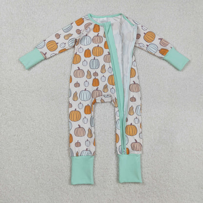 Sibling Baby Boys Girls Kids Fall Pumpkins Two-way Zipper Footie Sleeper Rompers