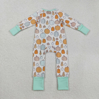 Sibling Baby Boys Girls Kids Fall Pumpkins Two-way Zipper Footie Sleeper Rompers