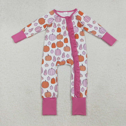 Sibling Baby Boys Girls Kids Fall Pumpkins Two-way Zipper Footie Sleeper Rompers