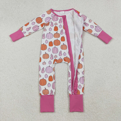 Sibling Baby Boys Girls Kids Fall Pumpkins Two-way Zipper Footie Sleeper Rompers
