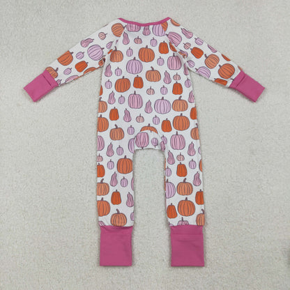 Sibling Baby Boys Girls Kids Fall Pumpkins Two-way Zipper Footie Sleeper Rompers
