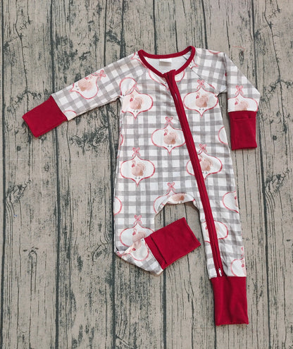 Girls Infant turky Bows Plaid Thanksgiving Zipper Sleeper Romper