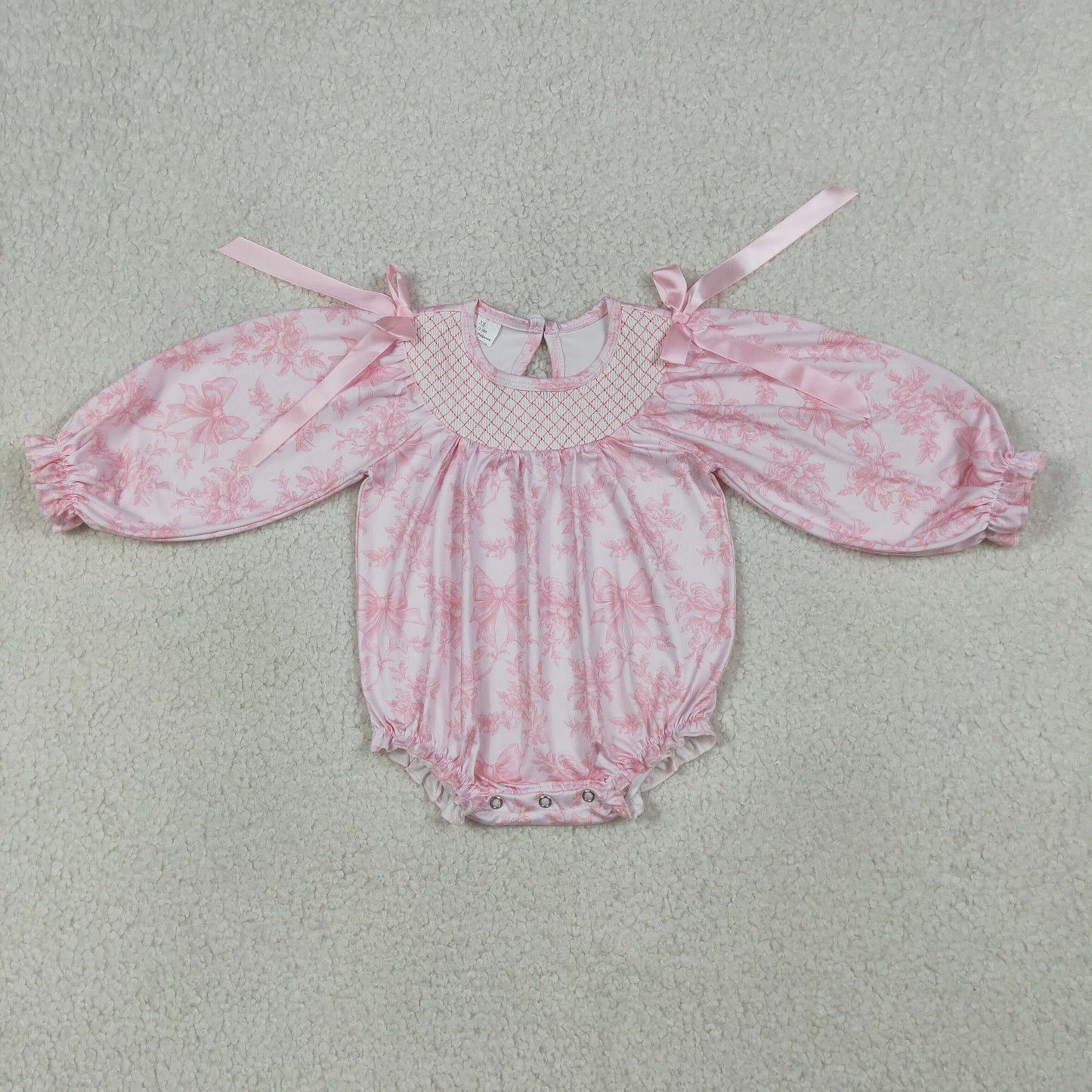 RTS Sibling Baby Girls Kids Long Sleeves Embroidery Flower Pink Bows Romper Sets Clothes