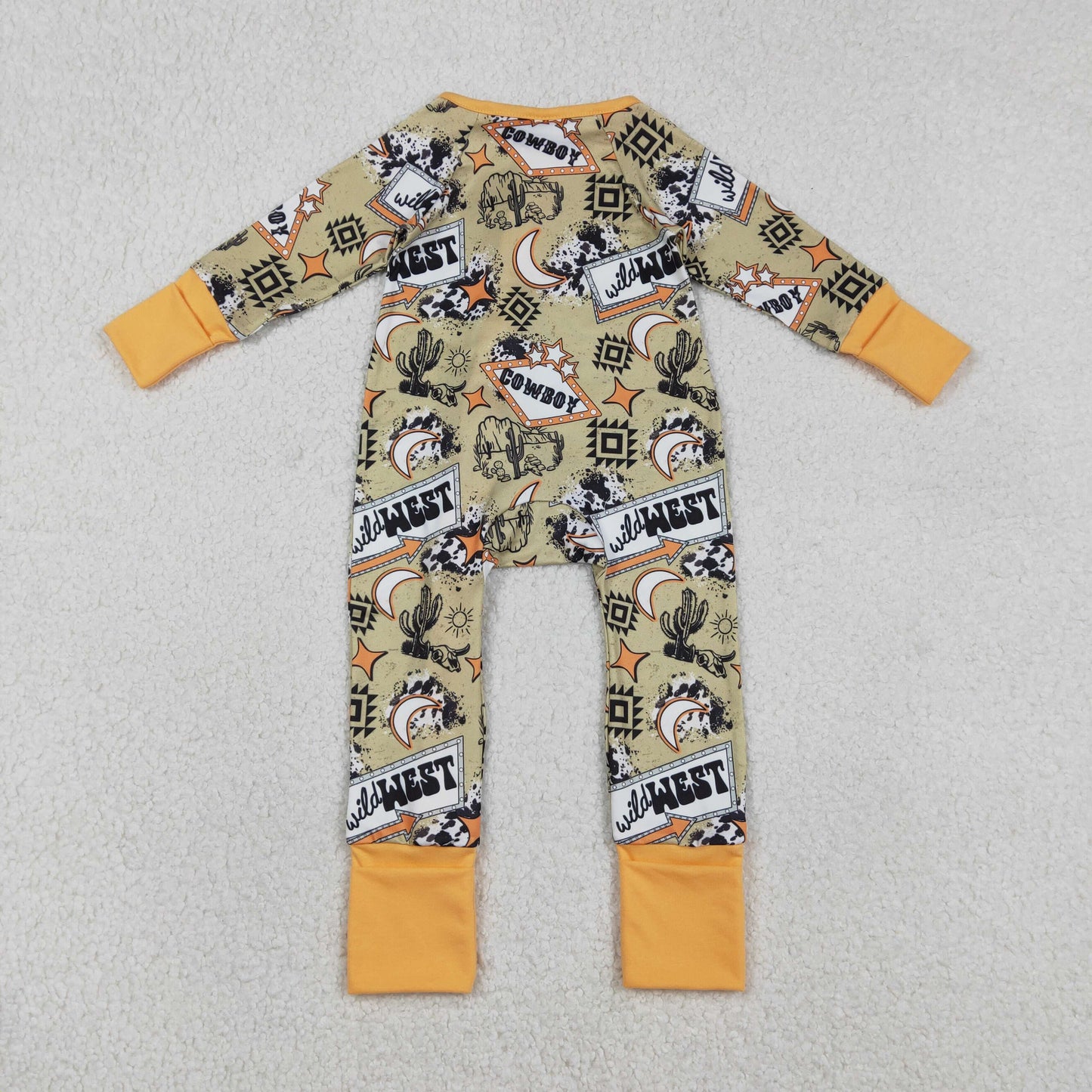 Sibling Baby Boys Girls Long Sleeves Boots Cactus Western Cow Print Zipper Footie Sleeper Rompers