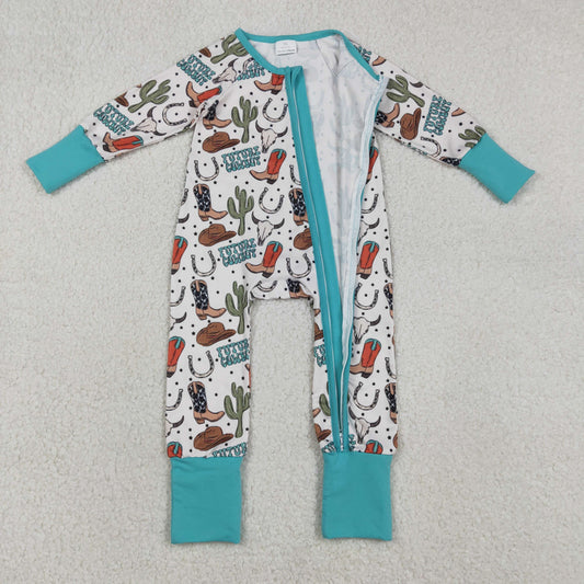 USA Shop Baby Boys Long Sleeves Cow Cactus Western Two-way Zipper Sleeper Footie Romper
