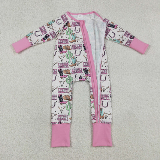 USA Shop Baby Girls Long Sleeves Western Cow Cactus Two-way Zipper Footie Sleeper Romper