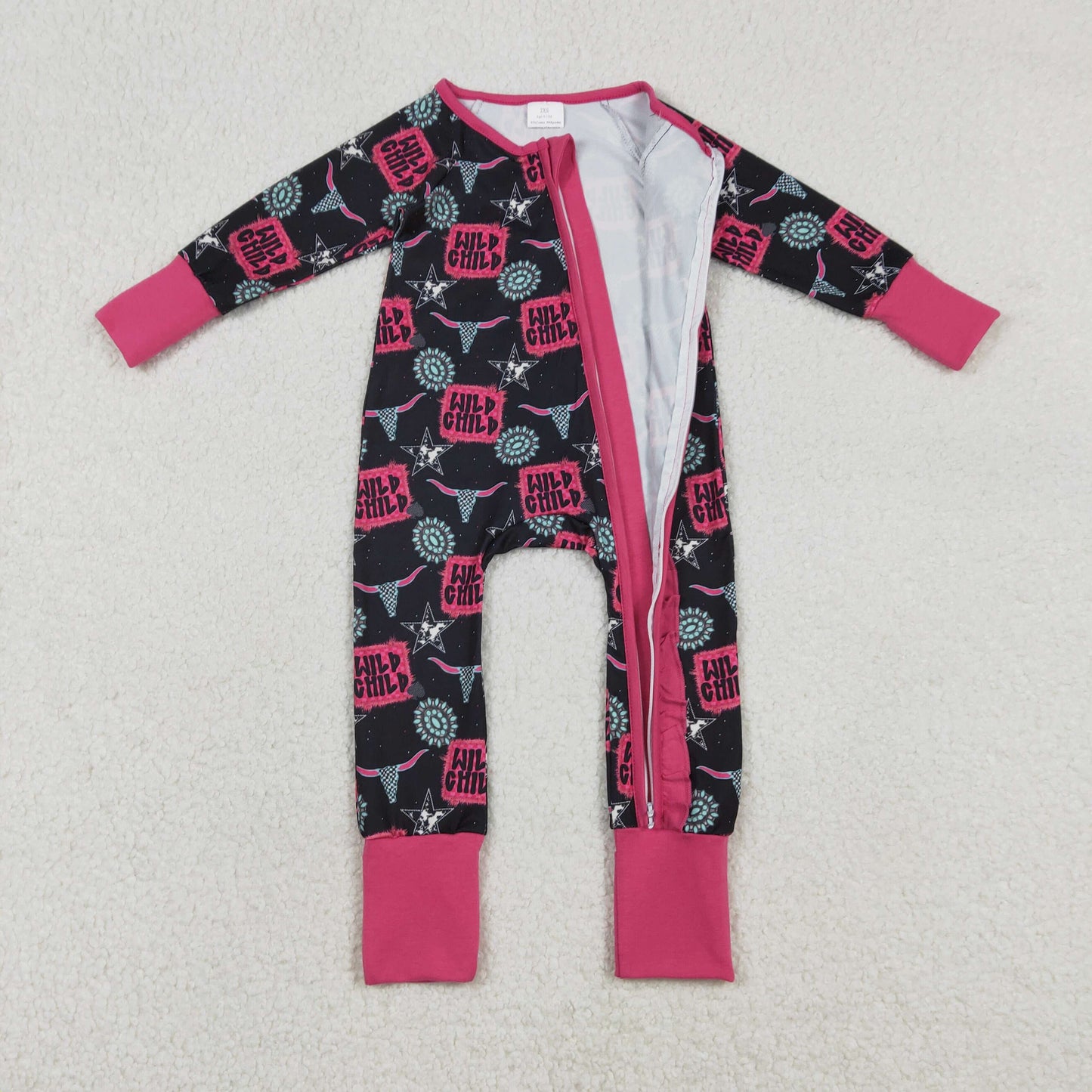 Sibling Baby Boys Girls Long Sleeves Boots Cactus Western Cow Print Zipper Footie Sleeper Rompers