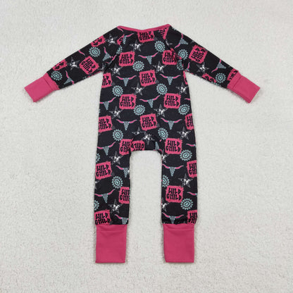Sibling Baby Boys Girls Long Sleeves Boots Cactus Western Cow Print Zipper Footie Sleeper Rompers