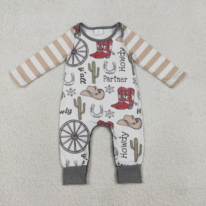 RTS Sibling Baby Boys Girls Kids Long Sleeves Boots Cactus Western Rompers Clothes