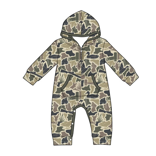 Preorder Baby Boys Infant Long Sleeves Ducks Damo Hoodie Zipper Pockets Hunting Romper ( Moq 5 )