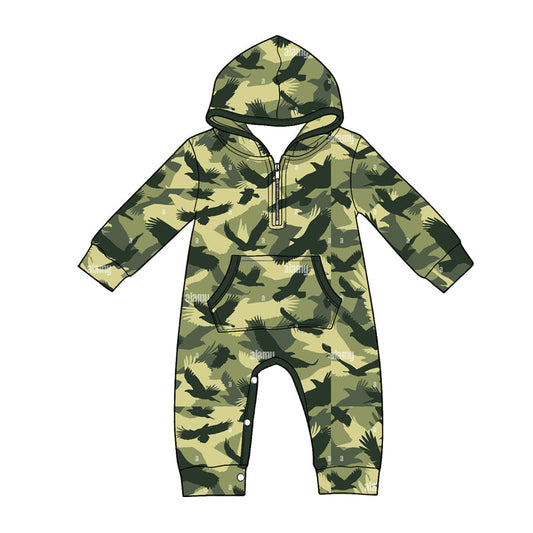 Preorder Baby Boys Infant Long Sleeves Ducks Camo Hoodie Zipper Pockets Romper ( Moq 5 )
