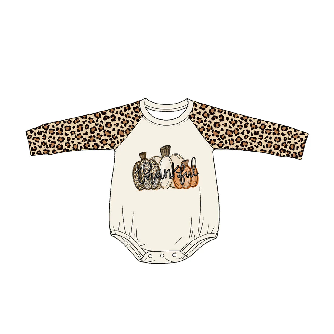 Preorder Baby Girls Kids Leopard Long Sleeves Pumpkins Thankful Bubble Romper Fall Clothes ( Moq 5 )