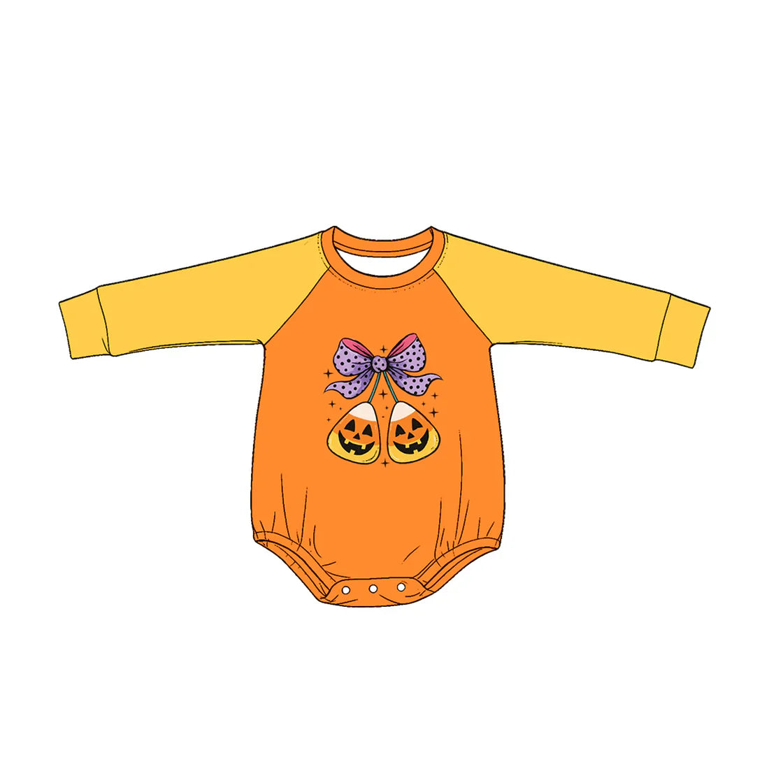 Preorder Baby Girls Kids Long Sleeves Bows Ghost Candy Halloween Bubble Romper Clothes ( Moq 5 )
