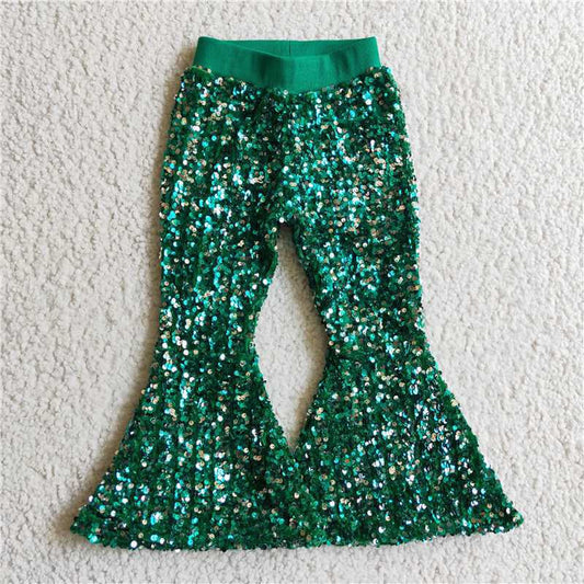 USA Shop Baby Girls Kids Green Sequins Bell Bottoms Pants Clothes