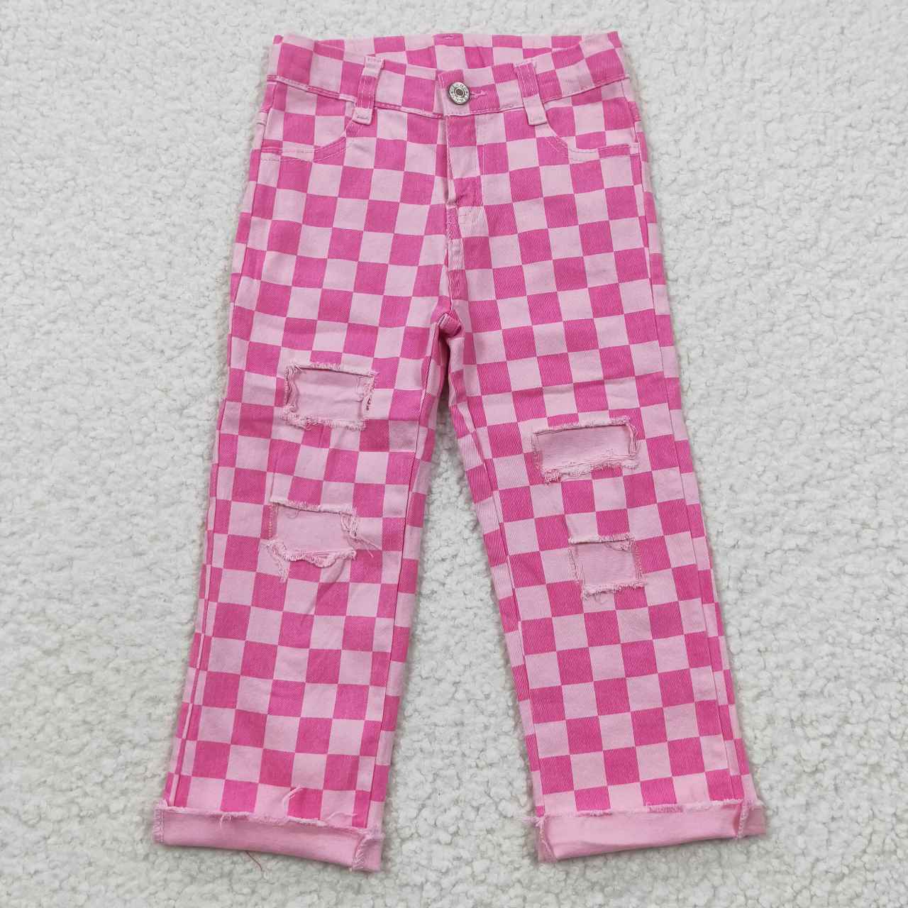 USA Shop Baby Girls Kids Pink Checked Denim Pants Clothes