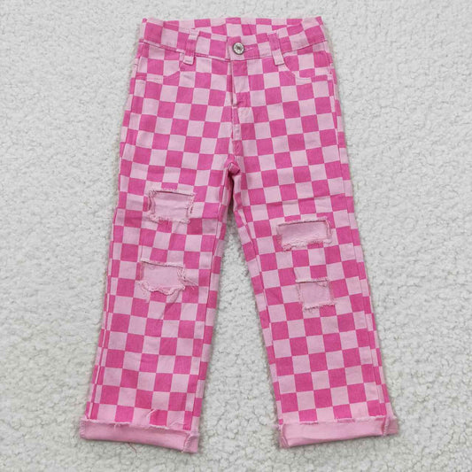 USA Shop Baby Girls Kids Pink Checked Denim Pants Clothes