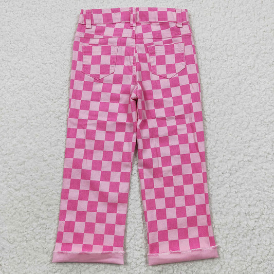 USA Shop Baby Girls Kids Pink Checked Denim Pants Clothes
