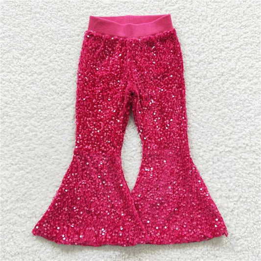 USA Shop Baby Girls Kids Hot Pink Sequins Bell Bottom Pants Clothes