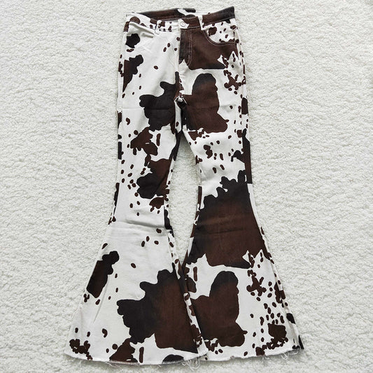 USA Shop Adult Women Western Cow Print Denim Bell Pants Jeans Clothes